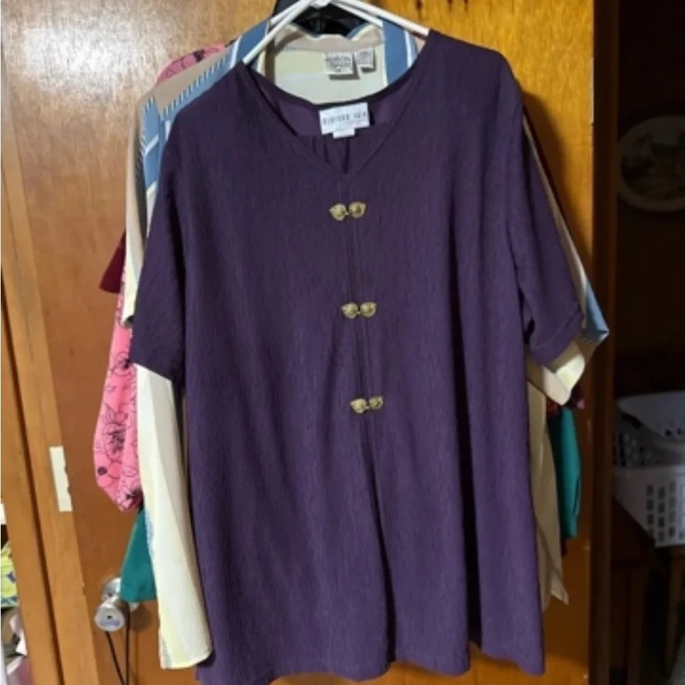 Purple Short Sleeve Button Front Tunic